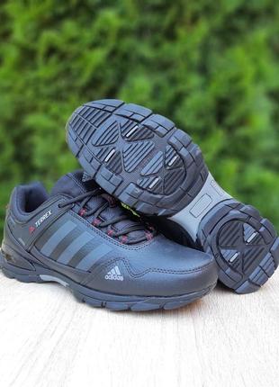 Мужские качественные и стильные кроссовки adidas terrex черные с серым кожа