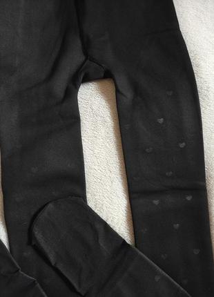 Утепленные капроновые колготки на меху в сердечки черного цвета