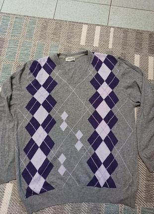 Свитер мужской, пуловер большой размер, кофта итальянская в ромбы