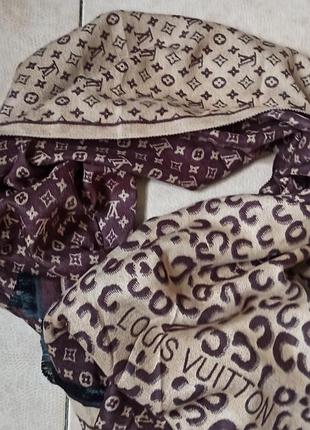 Шарф в стиле louis vuitton кашемировый женский коричнево бежевый теплый