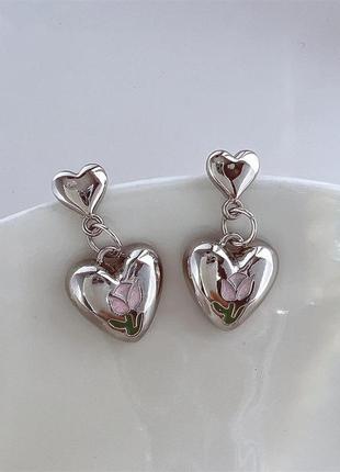 Сережки серця з тюльпанами3 фото
