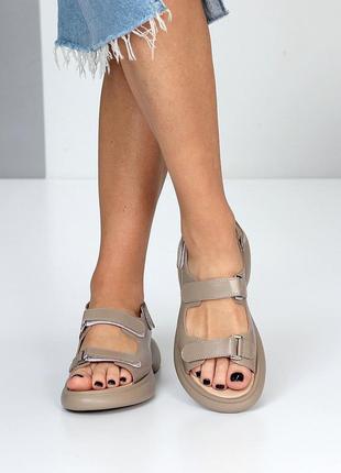 Бежевые моко женские босоножки сандалии на липучках из натуральной кожи кожаные босоножки сандалии на липучках8 фото