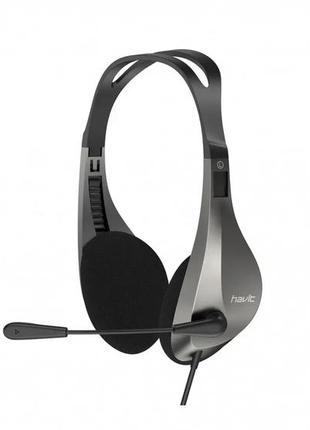 Накладні навушники havit hv-h205d black gray з мікрофоном