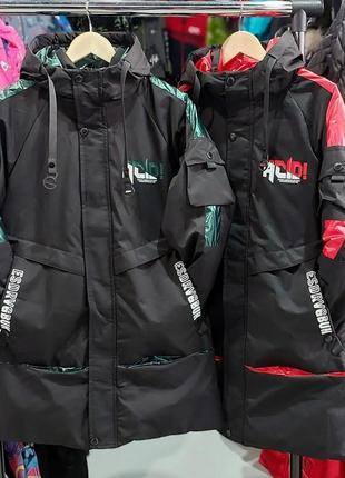 Подростковая зимняя черная куртка для мальчиков теплая непромокаемая удлиненная парка...