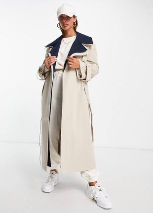 Длинный тренч asos, плащ под поясок, тренчкот без застежек, пальто oversize, нюанс