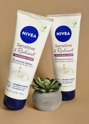 Унівесальний крем для тіла та обличчя nivea sensitive & radiant