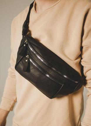 Мужская бананка из натуральной кожи через плечо сумка-бананка кожаная на каждый день...