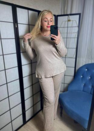 Ангоровый женский костюм кофта с боковыми разрезами и штаны с боковыми карманами ari-5128