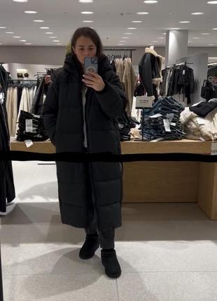 Куртка длинная пуховик пальто анорак черный до -20 l zara 3427/788