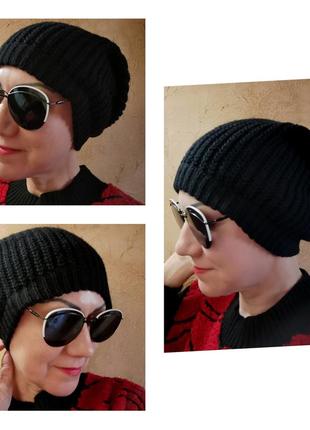 Шапка шерсть woolmark женская длинная шерстяная шапка чулок чёрная базовая шапка бини9 фото