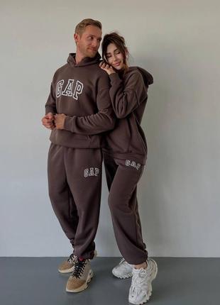 Парні костюми на флісі худі з капюшоном і штани джогери family look