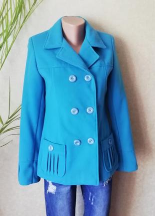 Нове голубе коротке пальто для дівчат, півпальто на гудзиках з накладними кишенями, 44 розмір2 фото