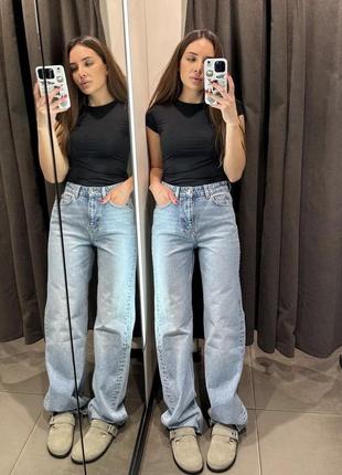 Джинси широкі сині довгі прямі regular fit 34 36 38 zara 8228/041