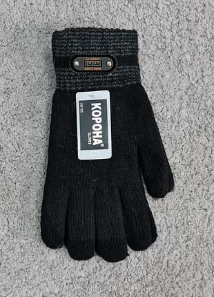 Рукавички чоловічі корона теплі вовняні подвійні чорні