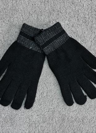 Рукавички чоловічі корона теплі вовняні подвійні чорні2 фото