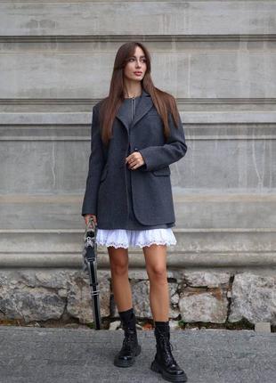 Кашемировое пальто-жакет свободного кроя на осень, женский жакет прямого кроя из кашемира, жакет с подплечниками демисезон, 5003