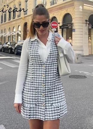 Теплий твідовий сарафан сукня плаття zara