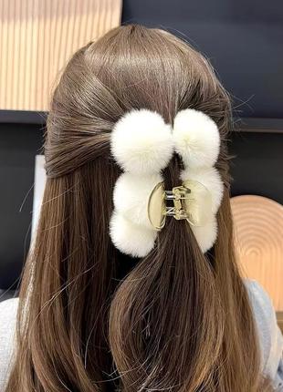 Крабик пухнастий, білий / пушистый, мягкий крабик, заколка