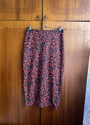 Юбка юбка леопард леопардовый принт красная2 фото