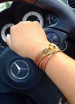 Браслет кожаный коричневый рыжий