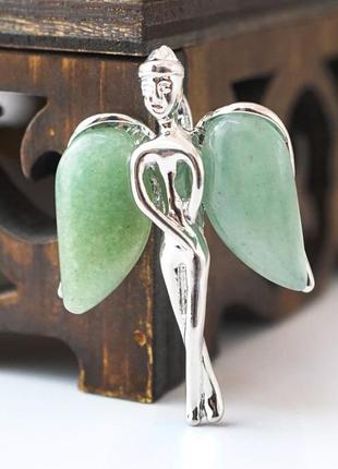 Кулон ангел із кам'яними крилами вставка зелений авантюрин