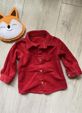 👁️вельветовая красная рубашка marks &amp; spencer 3-6 мес