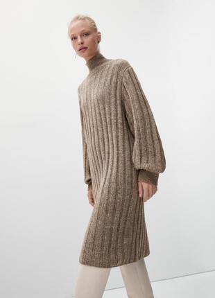 Идеальное вязаное платье-миди от massimo dutti с содержанием шерсти в рубрик теплое