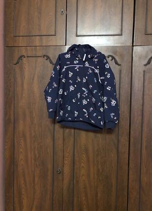 Демисезонная куртка на флисе цветочный принт на молнии для девочки рост 122 см 7 лет.