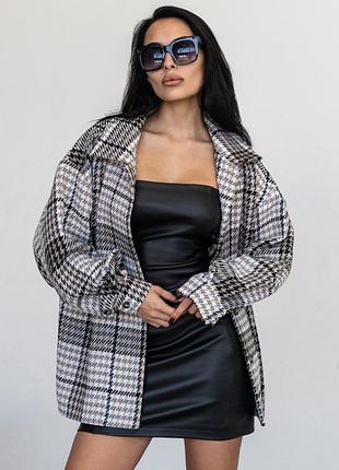 Твидовая удлиненная рубашка в клетку