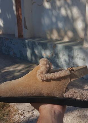 Клоги сабо замшевые зимние бежевые женские3 фото