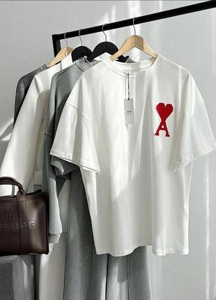 Накладной платеж ❤ турецкая хлопковая оверсайз футболка с лого в стиле ami с сердечком1 фото