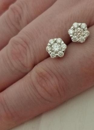 Серьги пусеты бриллиантами муассанитами сербро 925gold plated