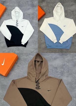 Худі чоловічі зимові з кишенями nike на флісі, толстовка худі найк чоловіча з капюшоном, худі оверсайз