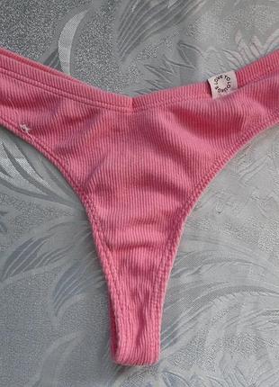 Розовые стильные хлопковые трусики стринги primark cares.