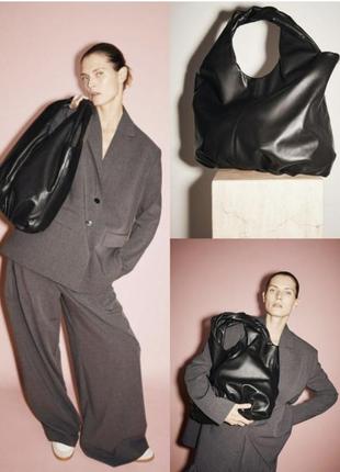 Большая кожаная сумка zara из лимитированной коллекции черного цвета