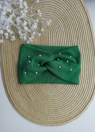 Детская повязка рубчик с бусинами осенняя повязка на голову