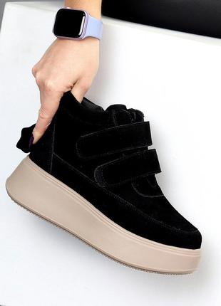 Жіночі черевики замшеві на платформі танкетці зимові черевики теплі на хутрі натуральний