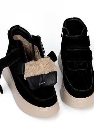 Жіночі черевики замшеві на платформі танкетці зимові черевики теплі на хутрі натуральний
