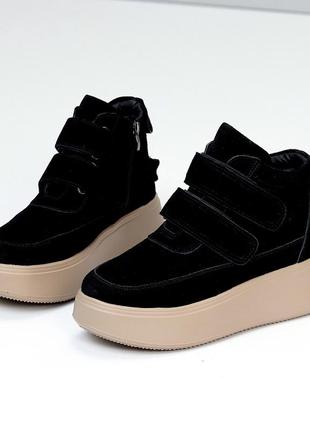 Жіночі черевики замшеві на платформі танкетці зимові черевики теплі на хутрі натуральний