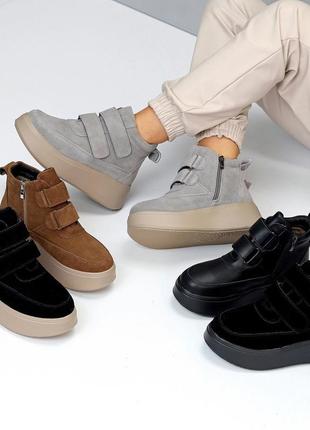 Жіночі черевики замшеві на платформі танкетці зимові черевики теплі на хутрі натуральний