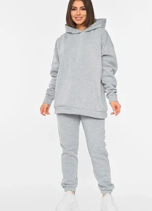 Утепленный костюм-двойка на флисе оверсайз / худи и штаны