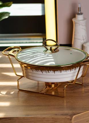 Marmite table круглая керамическая подставка с подогревом объемом 1 литр металлическая подставка с крышкой