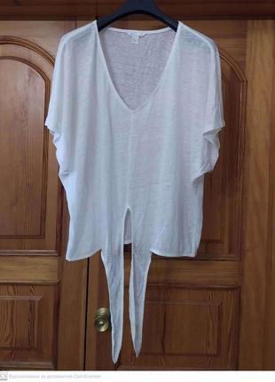 Футболка, белая, оверсайз, лён 💯, от h&m