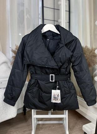 Легка демісезонна жіноча курточка з поясом m,l,xl,xxl чорна