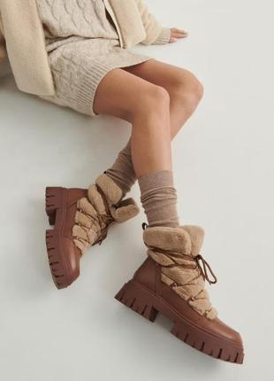 Шкіряні черевики бежеві, коричневі зимові теплі з хутром фірмові reserved4 фото
