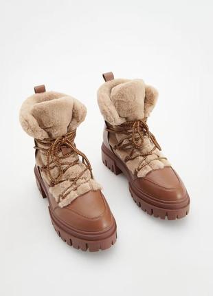 Шкіряні черевики бежеві, коричневі зимові теплі з хутром фірмові reserved5 фото