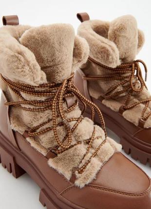 Шкіряні черевики бежеві, коричневі зимові теплі з хутром фірмові reserved7 фото
