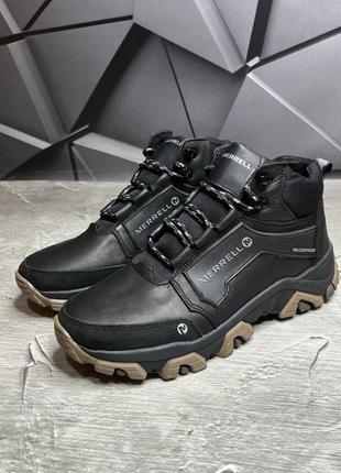 Мужские зимние кроссовки merrell ботинки натуральная кожа черного цвета, ежесноватое кожаное зимние кроссовки ботинки