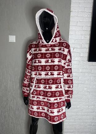 Плюшевое домашнее худи на мохнатой подкладке сплошной халат с капюшоном chicoree, one size