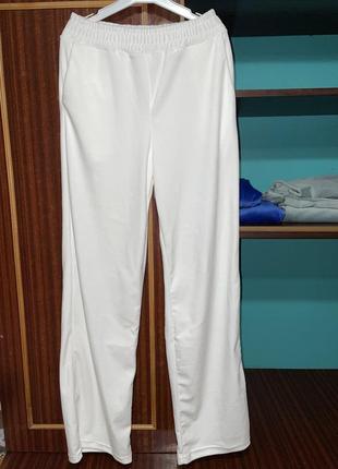 Костюм велюр палаццо клеш молочний білий висока посадка